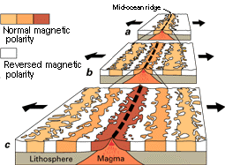 Magnetic stripes around mid-ocean ridges reveal the history of Earth's magnetic field for millions of years. The study of Earth's past magnetism is called paleomagnetism. Image credit: USGS.